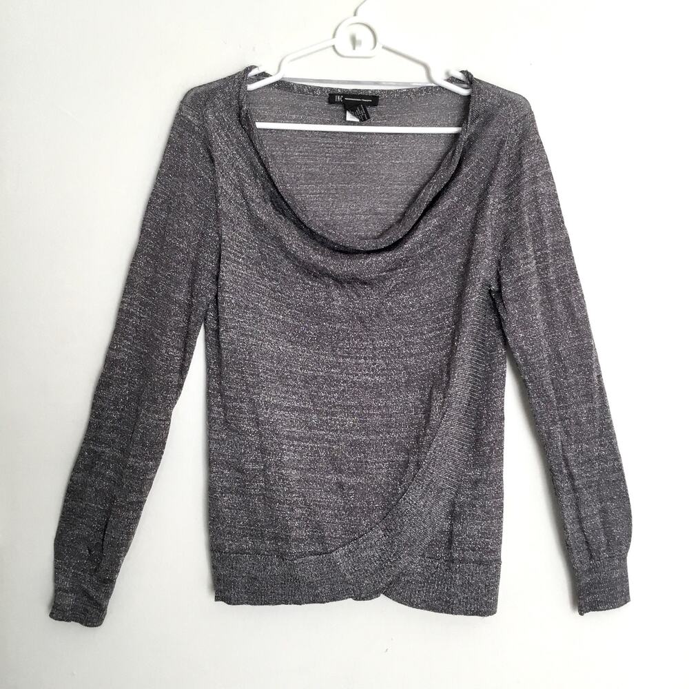 INC International Concepts Pullover Shimmer Metallic Sweater Boatneck M